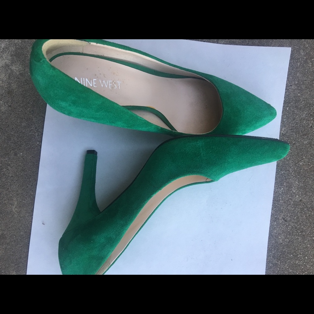 Green suede pumps